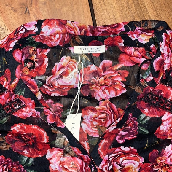 Lovestitch Women's Magenta Floral Floral Lace Trim Mini Dress Size Small NWT - Picture 4 of 10